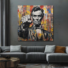 Модерна слика на платно со мотив Abraham Lincoln - Sila histórie во црно-жолто нијанси, сила и моќ | Слика Abraham Lincoln - Sila histórie – производ