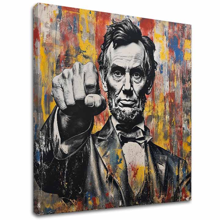 Модерна слика на платно со мотив Abraham Lincoln - Sila histórie во црно-жолто нијанси, сила и моќ | Слика Abraham Lincoln - Sila histórie – главна