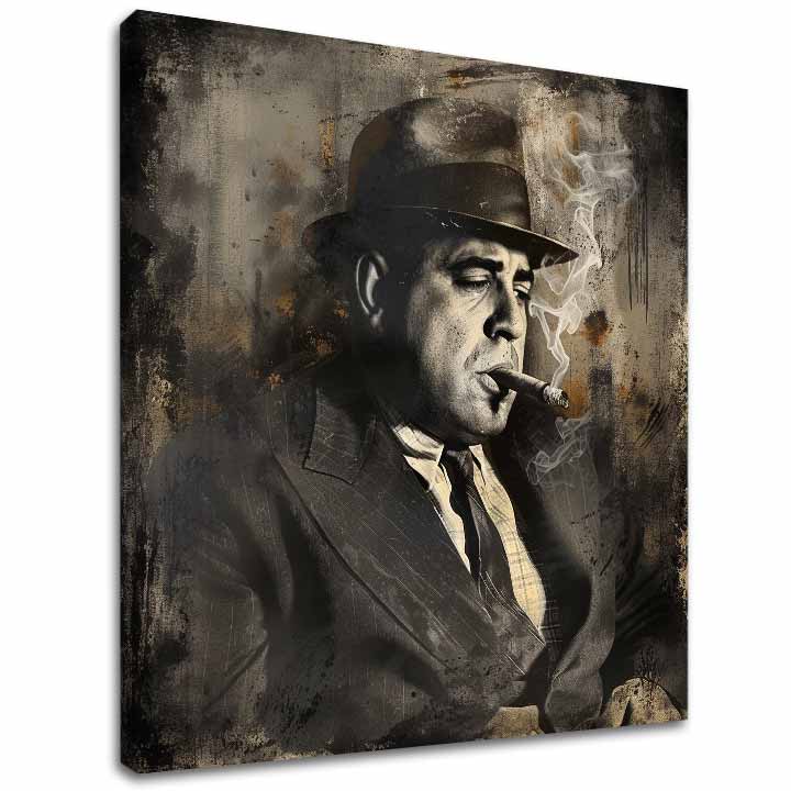Модерна слика на платно со мотив Al Capone - Dym и moc во црно-бело нијанси | Слика Al Capone - Dym и moc, ѕидна декорација – главна