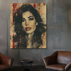 Модерна слика на платно со мотив Amy Winehouse - Hlboký поглед duše во беж-црно нијанси, дрска атмосфера, убавина | Слика Amy Winehouse - Hlboký поглед duše – производ