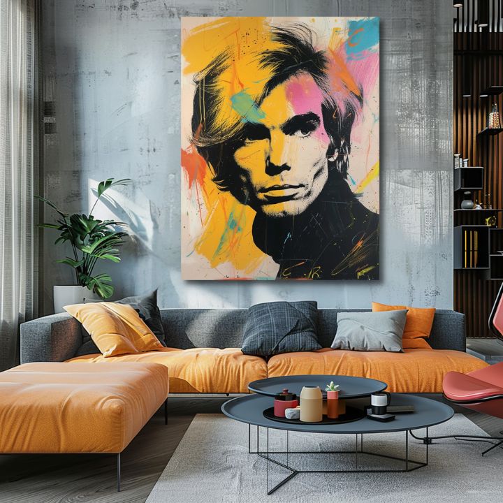 Модерна слика на платно со мотив Andy Warhol - Farby popovej revolúcie, коса во црно-жолто нијанси, енергична атмосфера | Слика Andy Warhol - Farby popovej revolúcie – производ