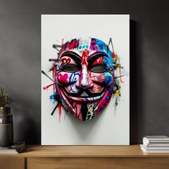 Модерна слика на платно со мотив Anonymous Mask во бело-црно нијанси, енергична атмосфера | Слика Anonymous Mask – производ