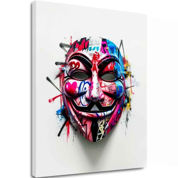 Модерна слика на платно со мотив Anonymous Mask во бело-црно нијанси, енергична атмосфера | Слика Anonymous Mask – главна