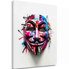 Модерна слика на платно со мотив Anonymous Mask во бело-црно нијанси, енергична атмосфера | Слика Anonymous Mask – главна