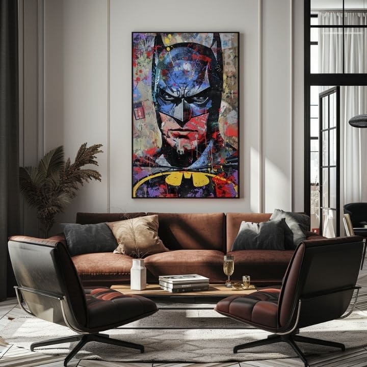 Модерна слика на платно со мотив Batman: Temný strážca во црно-сино нијанси, интензивна атмосфера | Слика Batman: Temný strážca – производ, поглед 3