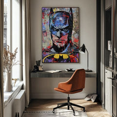 Модерна слика на платно со мотив Batman: Temný strážca во црно-сино нијанси, интензивна атмосфера | Слика Batman: Temný strážca – производ