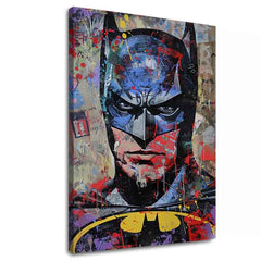 Модерна слика на платно со мотив Batman: Temný strážca во црно-сино нијанси, интензивна атмосфера | Слика Batman: Temný strážca – главна