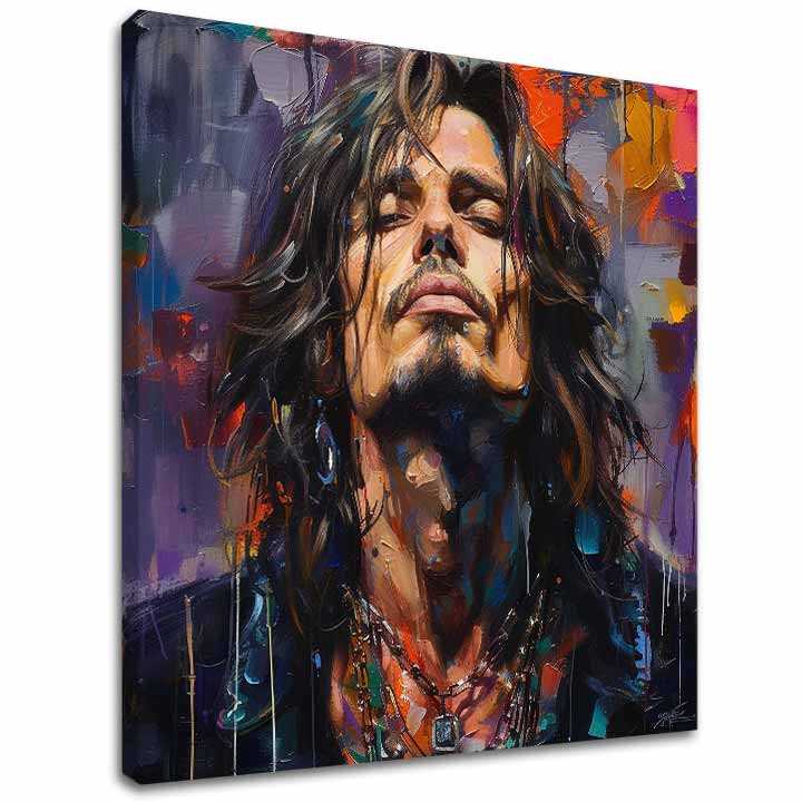 Модерна слика на платно со мотив Chris Cornell - Hlas grunge scény во виолетово-портокалово нијанси, рок и рол | Слика Chris Cornell - Hlas grunge scény – главна