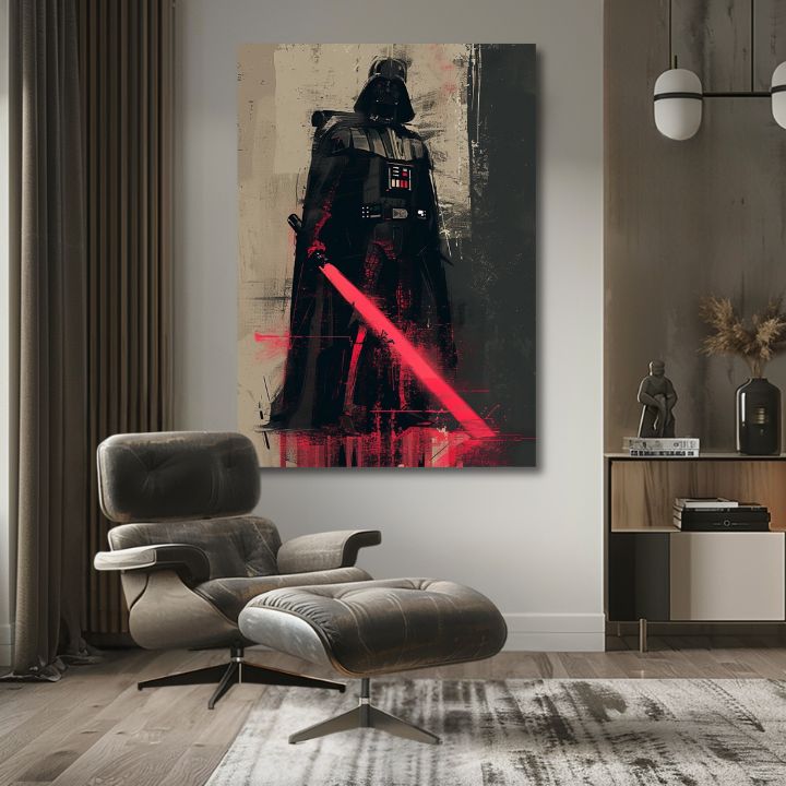 Модерна слика на платно со мотив Darth Vader - Temná сила na платно во црно-сиво нијанси, сила и моќ | Слика Darth Vader - Temná сила na платно – производ, поглед 2