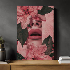 Модерна слика на платно со мотив Floral Lips во розово-зелено нијанси, романтична атмосфера, природа и убавина | Слика Floral Lips – производ