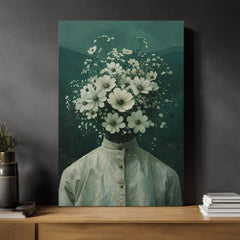 Модерна слика на платно со мотив Flower Head, цвеќиња во кремово нијанси, етерична атмосфера, раст и развој | Слика Flower Head – производ