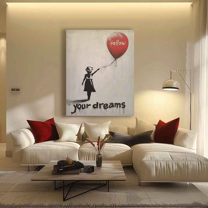 Модерна слика на платно со мотив Follow Your Dreams, балон во бело-црно нијанси, соништа и надеж | Слика Follow Your Dreams – производ, поглед 2