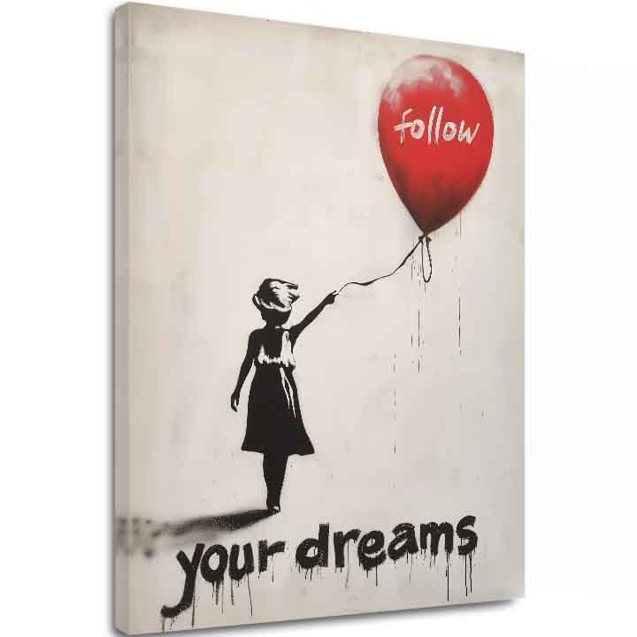 Модерна слика на платно со мотив Follow Your Dreams, балон во бело-црно нијанси, соништа и nádej | Слика Follow Your Dreams – главна [XOBWSPP030E1]