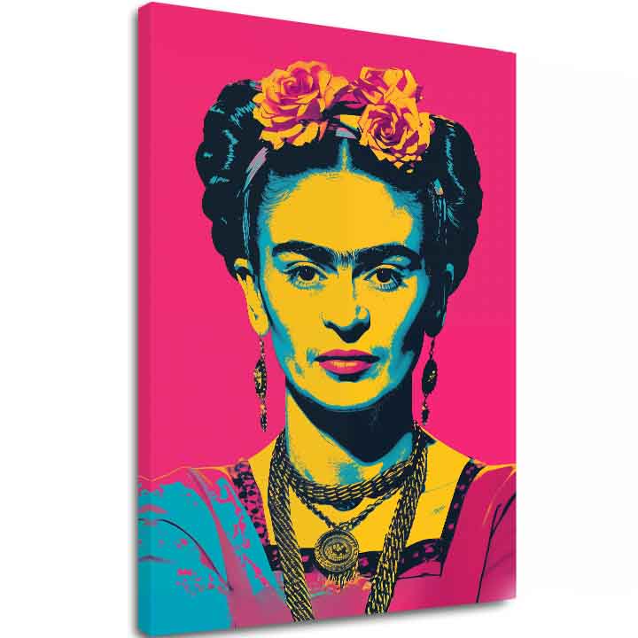 Модерна слика на платно со мотив Frida Pop, рози во жолто-црно нијанси, смела атмосфера, слава | Слика Frida Pop – главна