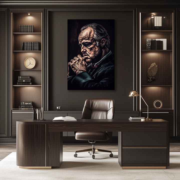 Модерна слика на платно со мотив Godfather: Moc и rešpekt во црно нијанси, мрачна атмосфера, сила и моќ и семејство | Слика Godfather: Moc и rešpekt – производ