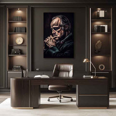 Модерна слика на платно со мотив Godfather: Moc и rešpekt во црно нијанси, мрачна атмосфера, сила и моќ и семејство | Слика Godfather: Moc и rešpekt – производ