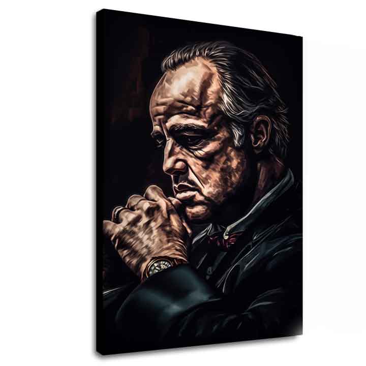 Модерна слика на платно со мотив Godfather: Moc и rešpekt во црно нијанси, мрачна атмосфера, сила и моќ и семејство | Слика Godfather: Moc и rešpekt – главна