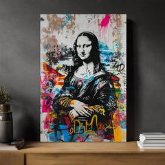 Модерна слика на платно со мотив Graffiti Mona na платно во црно-бело нијанси, енергична атмосфера | Слика Graffiti Mona na платно – производ, поглед 2