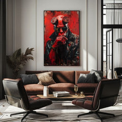 Модерна слика на платно со мотив Hellboy: Pekelný bojovník во црно-сиво нијанси | Слика Hellboy: Pekelný bojovník – производ, поглед 2