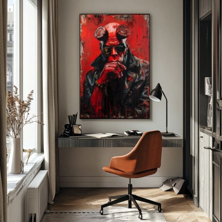 Модерна слика на платно со мотив Hellboy: Pekelný bojovník во црно-сиво нијанси | Слика Hellboy: Pekelný bojovník – производ, поглед 4