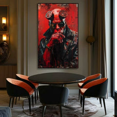 Модерна слика на платно со мотив Hellboy: Pekelný bojovník во црно-сиво нијанси | Слика Hellboy: Pekelný bojovník – производ
