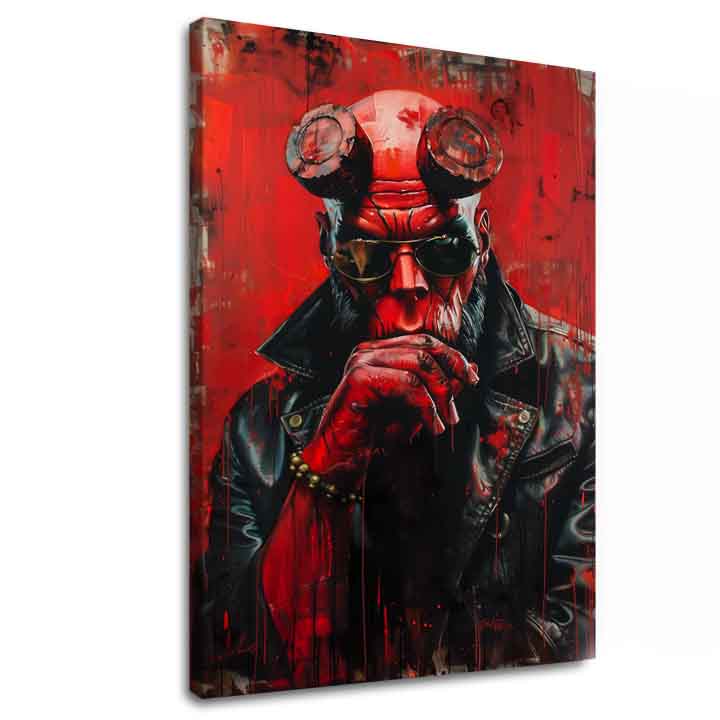 Модерна слика на платно со мотив Hellboy: Pekelný bojovník во црно-сиво нијанси | Слика Hellboy: Pekelný bojovník – главна