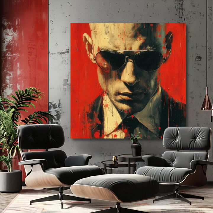 Модерна слика на платно со мотив Hitman - Zmysel pre детал во црвено-црно нијанси, интензивна атмосфера, тајна | Слика Hitman - Zmysel pre детал – производ