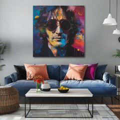 Модерна слика на платно со мотив John Lennon - Farebné predstavy во сино-црно нијанси, енергична атмосфера, рок и рол и поп култура – производ, поглед 2
