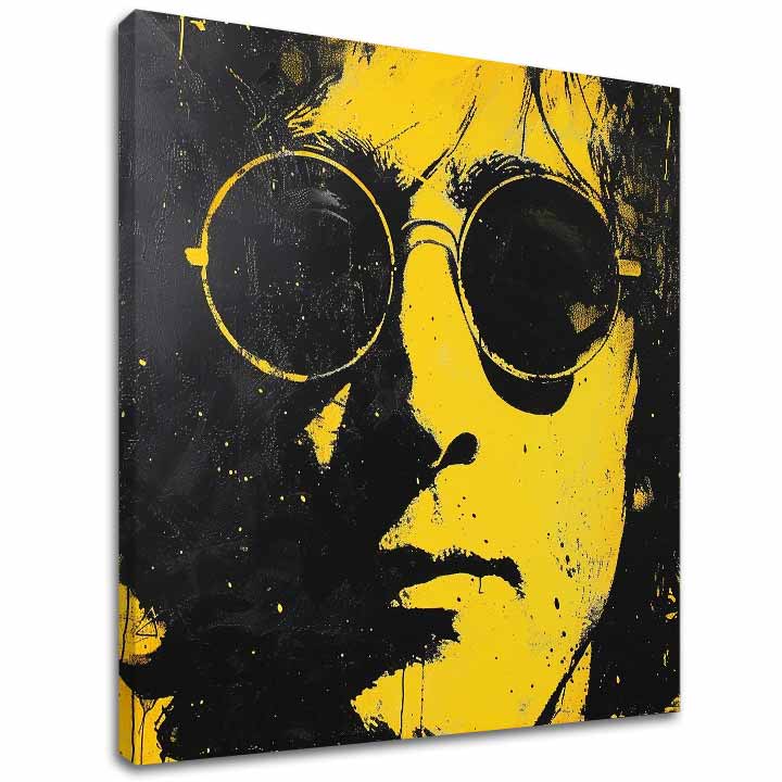 Модерна слика на платно со мотив John Lennon - Žltý одраз reality во црно-жолто нијанси, смела атмосфера, иконографија | Слика John Lennon - Žltý одраз reality – главна