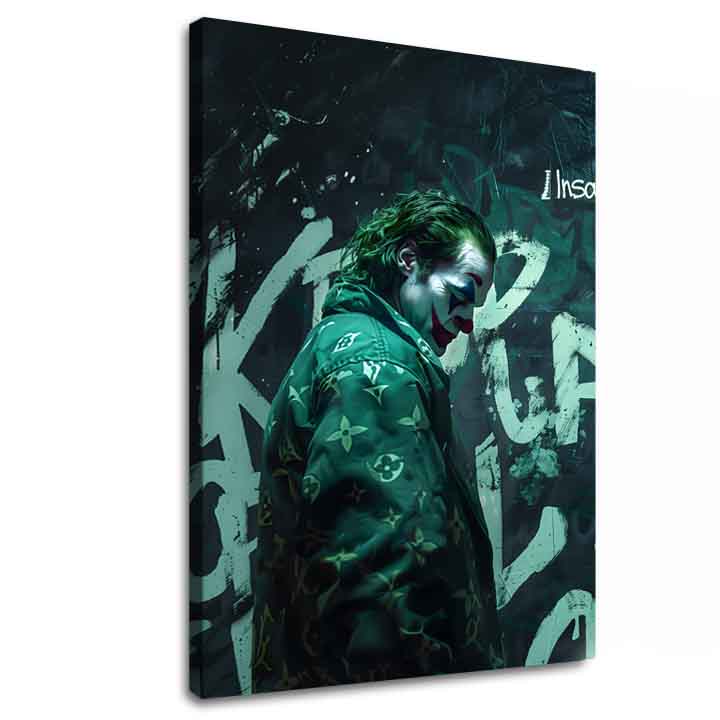 Модерна слика на платно со мотив Joker: Vuitton štýl, графити во црно-бело нијанси, темна атмосфера | Слика Joker: Vuitton štýl – главна