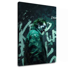Модерна слика на платно со мотив Joker: Vuitton štýl, графити во црно-бело нијанси, темна атмосфера | Слика Joker: Vuitton štýl – главна