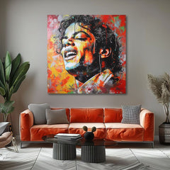Модерна слика на платно со мотив Michael Jackson - Hlas generácií во црвено-златно нијанси, енергична атмосфера | Слика Michael Jackson - Hlas generácií – производ, поглед 2
