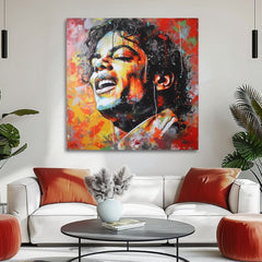 Модерна слика на платно со мотив Michael Jackson - Hlas generácií во црвено-златно нијанси, енергична атмосфера | Слика Michael Jackson - Hlas generácií – производ