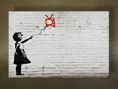 Класична слика со мотив Street ART – Banksy, балон, пејзаж во виолетово-сино нијанси | Слика на платно Street ART – Banksy, градски живот – преглед