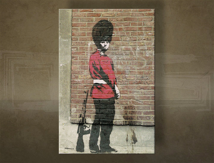 Класична слика на платно со мотив Street ART – Banksy, пејзаж, море и плажа во виолетово-сино нијанси, меланхолична атмосфера, повеќеделна изведба – главна