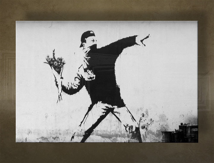 Класична слика со мотив Street ART – Banksy, море и плажа во виолетово-сино нијанси | Слика на платно Street ART – Banksy – преглед [XOBBA028O1]