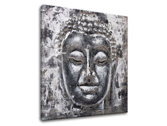 Индустриска слика на платно со мотив BUDHA, Buddha во бело-сиво нијанси, мирна атмосфера, vnútorný mier, погоден за спална соба | Слика на платно BUDHA – производ
