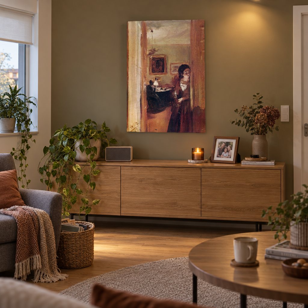 Слика на платно Дневна соба со сестрата на уметникот – Адолф Менцел во дневна соба