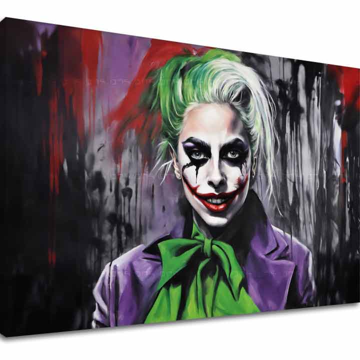 Модерна слика на платно со мотив Joker Poker Face во бело-виолетово нијанси, поп култура, погоден за дневна соба | Слика на платно - Joker Poker Face – главна