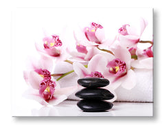 Класична слика на платно со мотив FENG SHUI, детски мотив, цвеќиња, море и плажа, природа во бело-беж нијанси, мирна атмосфера, погоден за дневна соба – главна