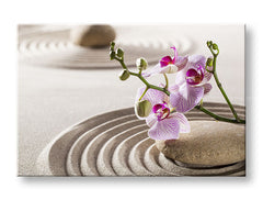 Класична слика на платно со мотив FENG SHUI, орхидеја, зен градина, архитектура, детски мотив во розово нијанси, мирна атмосфера, погоден за дневна соба – главна