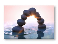 Класична слика на платно со мотив FENG SHUI, детски мотив, цвеќиња, море и плажа, природа во бело-беж нијанси, мирна атмосфера, погоден за дневна соба – главна [XOBFS058E11]