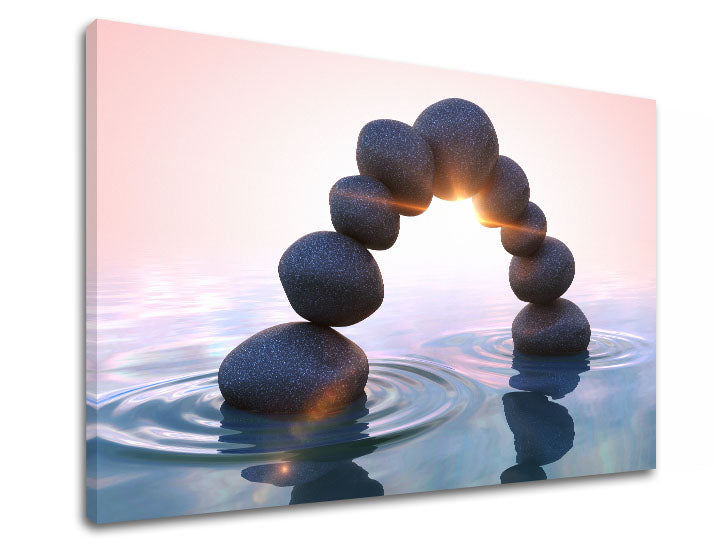 Класична слика на платно со мотив FENG SHUI, детски мотив, цвеќиња, море и плажа, природа во бело-беж нијанси, мирна атмосфера, погоден за дневна соба – производ [XOBFS058E11]