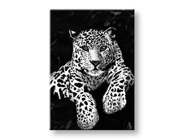 Модерна слика на платно со мотив GEPARD 001 во бело-црно нијанси, интензивна атмосфера, природа и сила и моќ, погоден за канцеларија | Слика на платно GEPARD 001 – главна