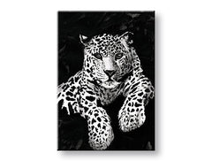 Модерна слика на платно со мотив GEPARD 001 во бело-црно нијанси, интензивна атмосфера, природа и сила и моќ, погоден за канцеларија | Слика на платно GEPARD 001 – главна