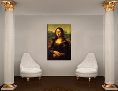 Поп арт слика со мотив MONA LISA – Leonardo Da Vinci, пејзаж, градски мотив во бело-златно нијанси | Слика на платно MONA LISA – Leonardo Da Vinci – преглед