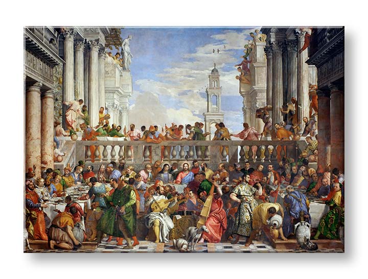 Поп арт слика на платно со мотив Paolo Veronese - Svadba v Káne Galilejskej во сино-зелено нијанси, свечена атмосфера, погоден за кујна – производ, поглед 2