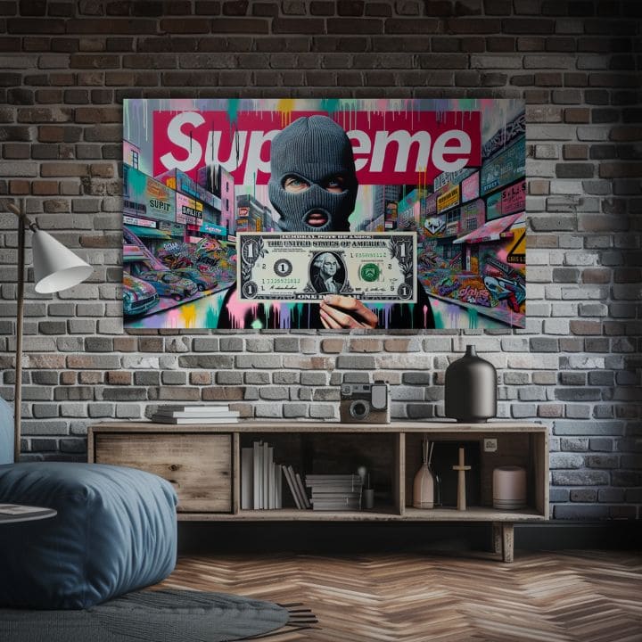 Индустриска слика на платно со мотив Style of Street, графити во сино-розово нијанси, енергична атмосфера | Слика на платно - Style of Street – производ