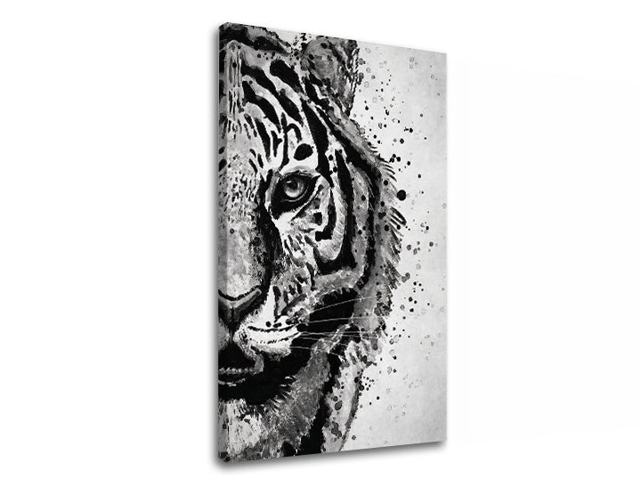 Модерна слика со мотив TIGER 001, тигар, пејзаж во бело-сиво нијанси | Слика на платно TIGER 001, природа и сила – преглед