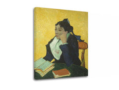 Винтиџ слика на платно со мотив Vincent van Gogh - Arlesanka во кафеаво-зелено нијанси, самотија, погоден за работна соба | Слика на платно Vincent van Gogh - Arlesanka – производ